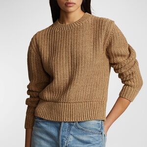 Polo Ralph Lauren Openwork Cotton-Blend Crewneck Sweater medium tan